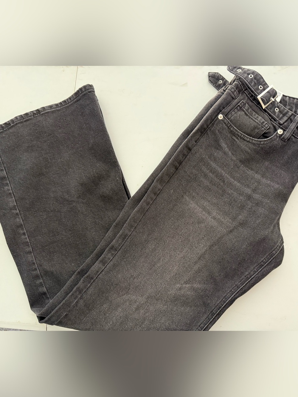 Forever 21 Women's Black Flare Jeans with Belted Waist